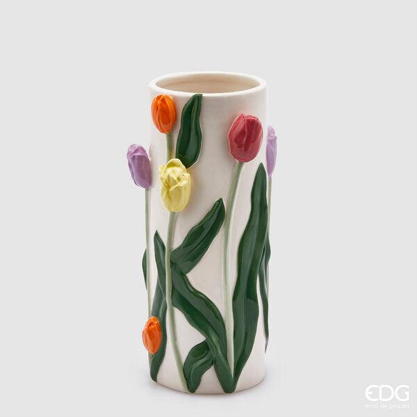 Vaso cilindro Tulipano con decoro Ceramica Waterproof  EDG Enzo De Gasperi