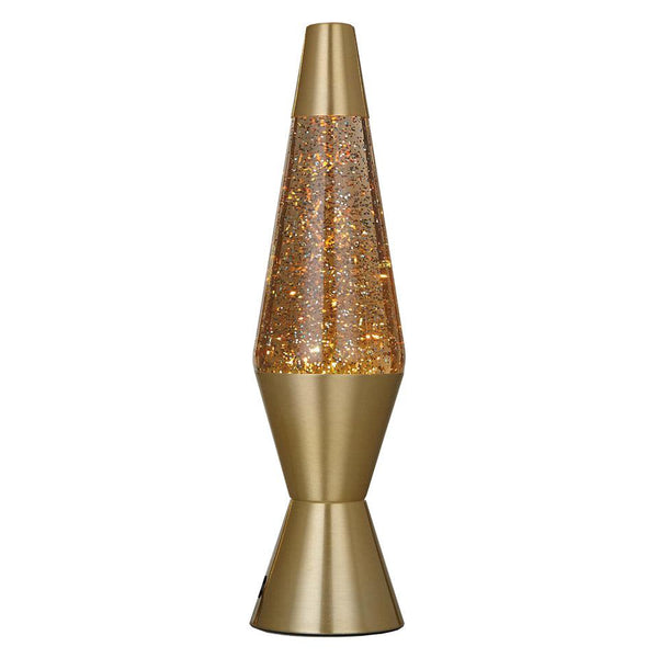 Lampada da Tavolo Lava Lamp Base Oro e Liquido Glitter Oro Fisura