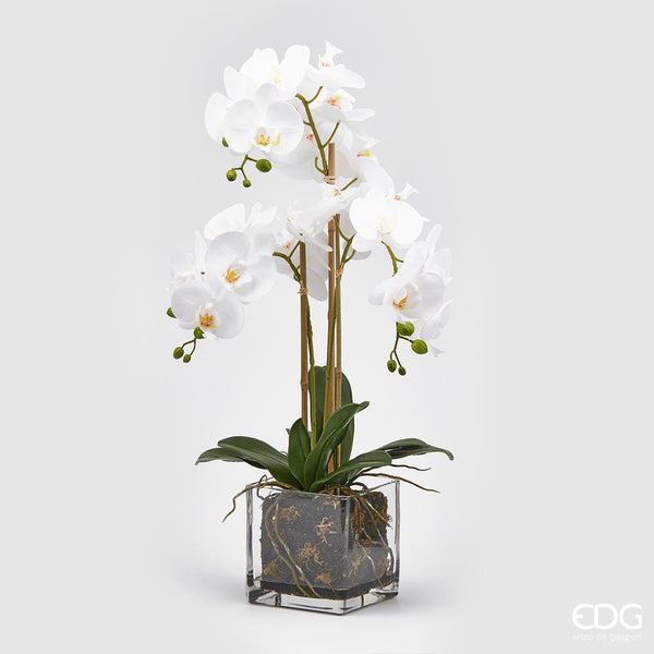 Pianta artificiale H 70 cm.vaso vetro Orchidea Phalaenopsis  EDG Enzo De Gasperi