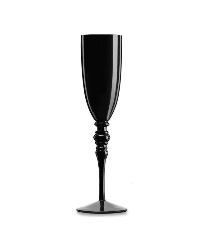 Set 100 Piatti Nero + 100 Calici Flute Per Aperitivi - Plastica Riutilizzabile Per Happy Hour E Feste
