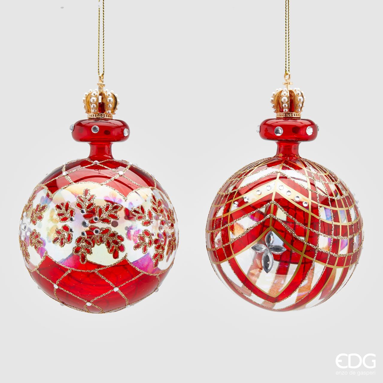 Sfera vetro con spicchi cm 10 - bianco e rosso