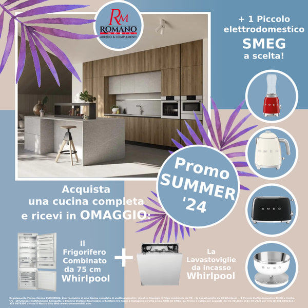 ⛱️ 🏖️  Cucina SUMMER24 ⛱️ 🏖️Con l'acquisto di una 👨‍🍳 Cucina completa di elettrodomestici, ricevi in 🆓 Omaggio il Frigo comby da 75 + la Lavastoviglie da 60 Whirlpool + 1 Piccolo Elettrodomestico SMEG a Scelta