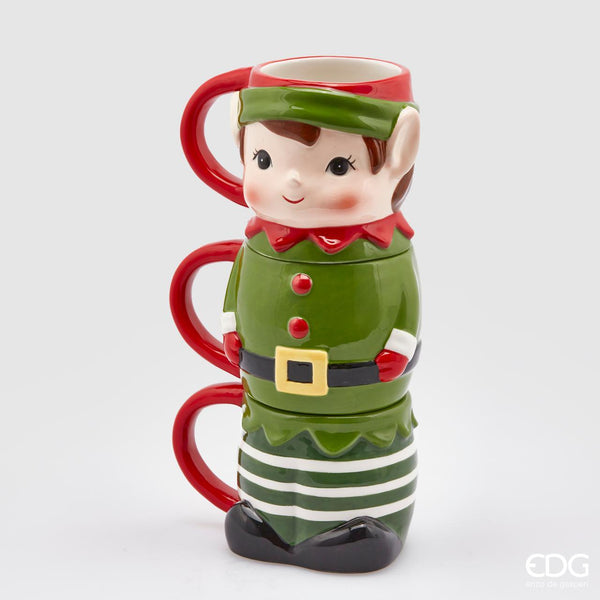 Enzo De Gasperi Set 3 Tazze Elfo Impilabili in Ceramica