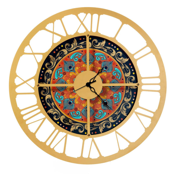 Orologio da Parete in Metallo Decoro Fiorellini Arancione 32 cm