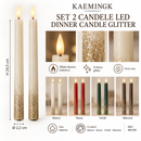 Kaemingk | Set 2 Candele LED Dinner Candle Glitter Effetto Fiamma Realistica -4 Colori
