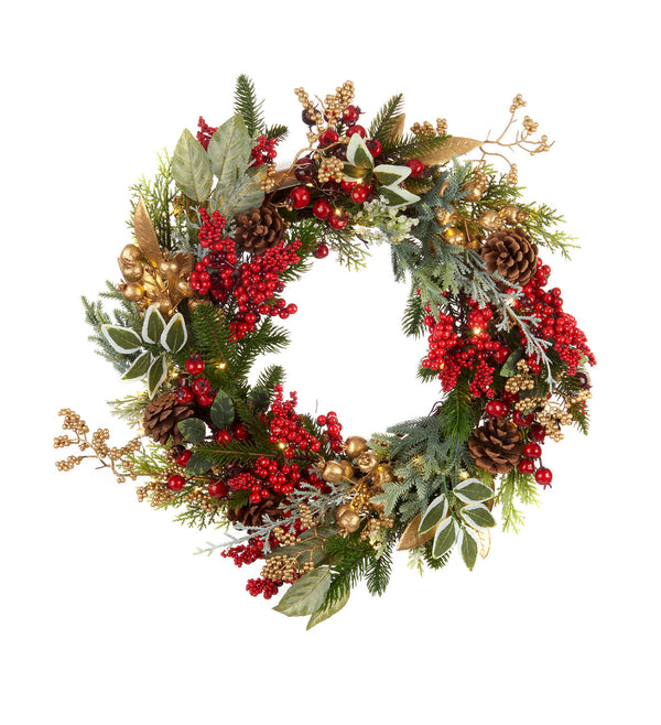 L'Oca Nera | Ghirlanda con Bacche Rosse Ø 55 cm. e LED Natale 2025