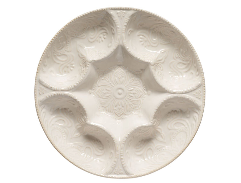 Galbiati Milano | Antipastiera rotonda 5 scomparti in ceramica con decori a rilievo Sibilla