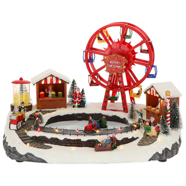 Carillon Villaggio Led ruota panoramica e pattinatori animati Natale 2023 Tmstor