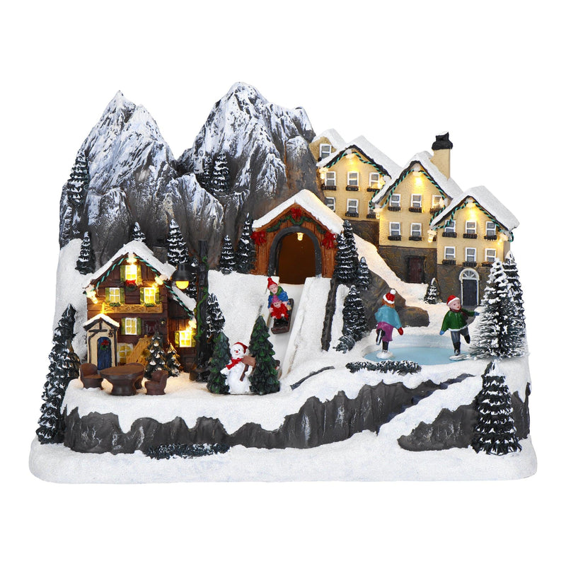 Carillon Led  Scena di montagna con pattinatori Animati Natale 2023 Timstor