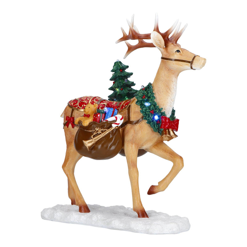Decoro Led Cervo con Regalo e Albero Poly Natale 2023 Timstor