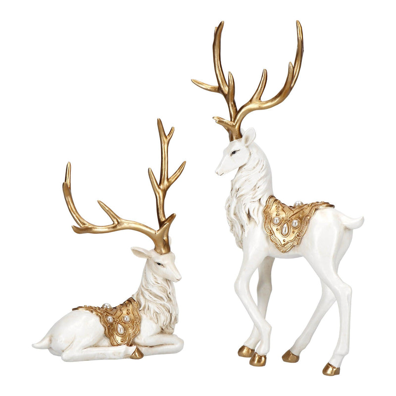 Decoro Cervo Oro e Bianco Poly Natale 2023 Timstor