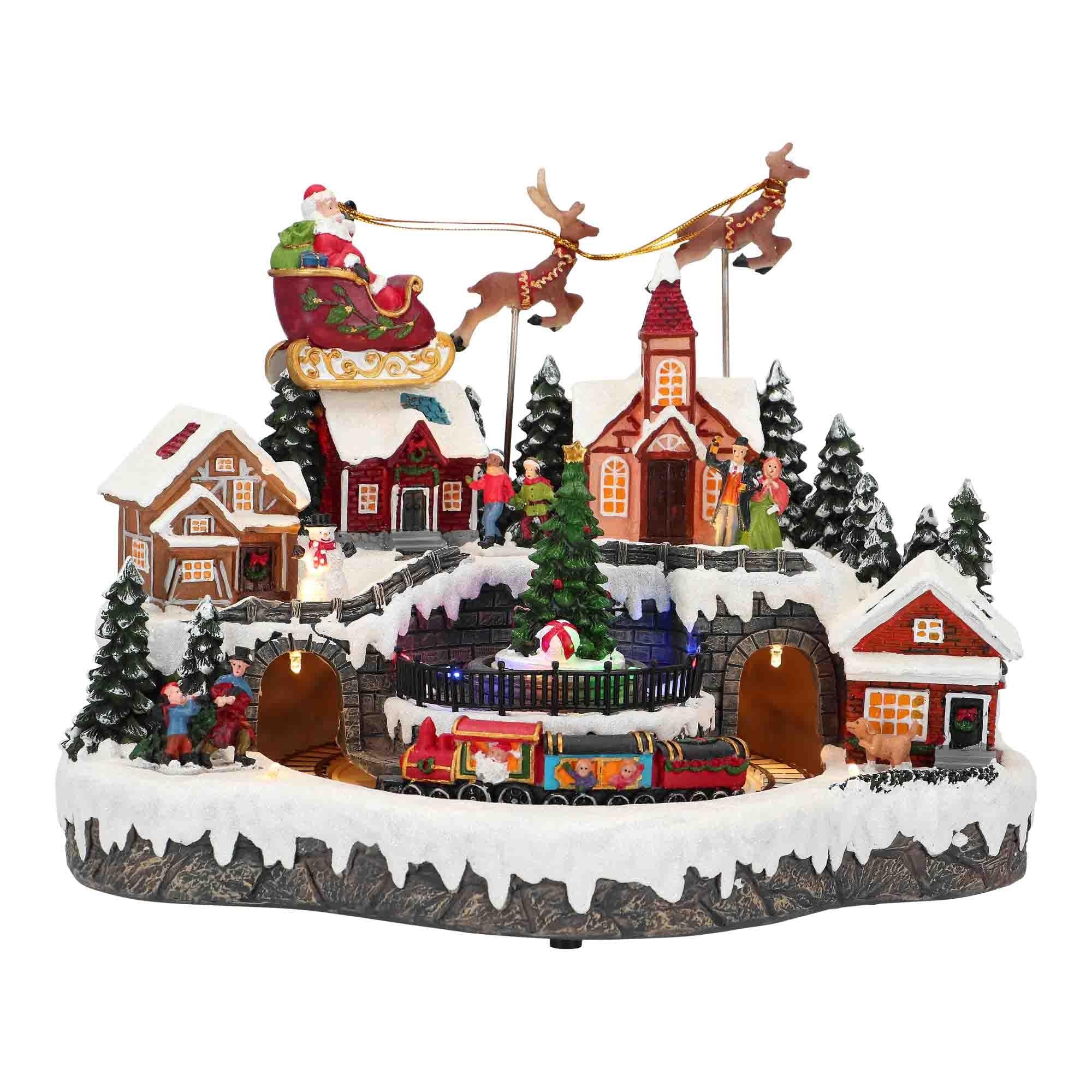 Timstor | Villaggio Natalizio animato con slitta di Babbo Natale - Nat