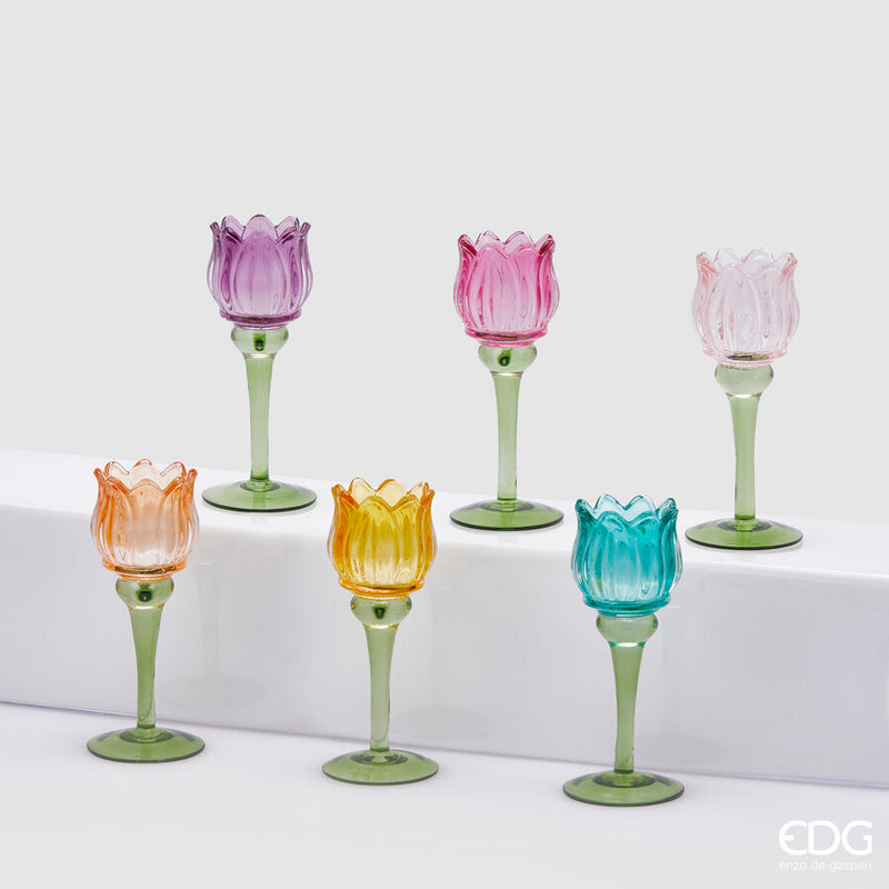 EDG Enzo De Gasperi Portacandela Stelo Tulip in Vetro