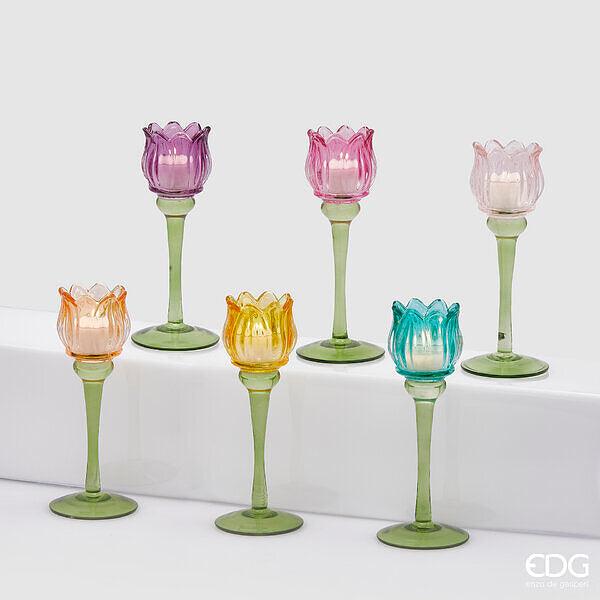 EDG Enzo De Gasperi Portacandela Stelo Tulip in Vetro