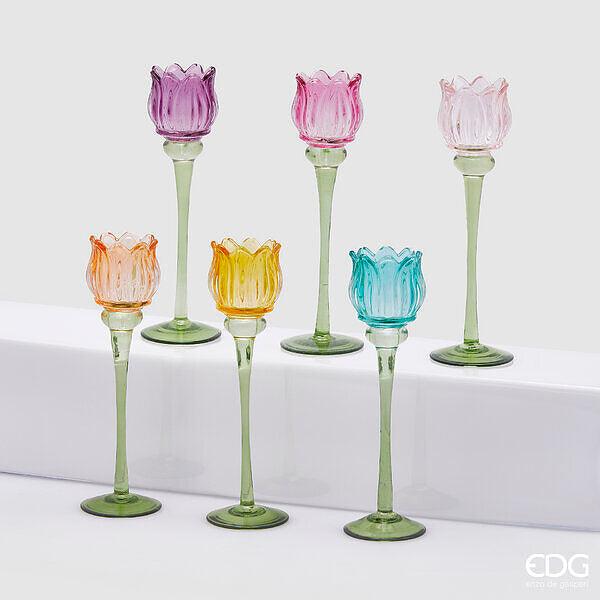 EDG Enzo De Gasperi Portacandela Stelo Tulip in Vetro