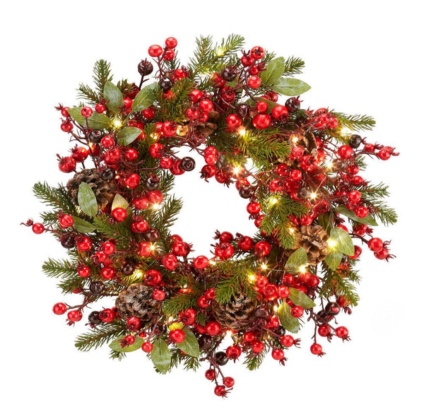 Fade Ghirlanda Redcherry con Bacche Pigne e con Luci Led Natale 2024