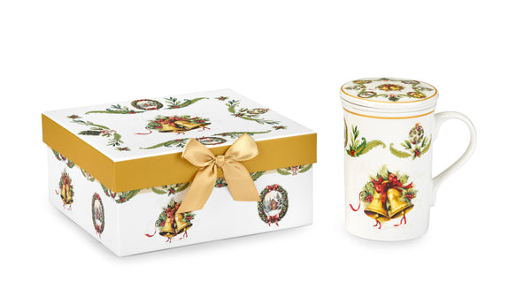 Fade Maison Tazza Mug Bells con Filtro e Coperchio in Porcellana Natale 2024