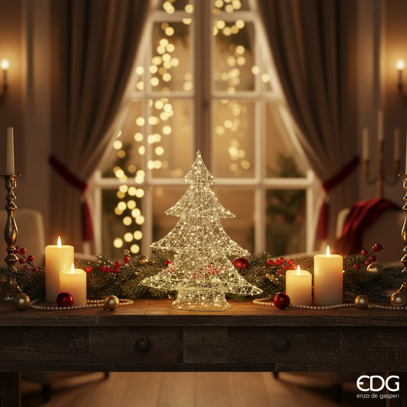EDG Enzo De Gasperi | Albero in metallo con microled e perle Natale 2025
