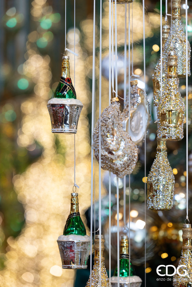 Enzo De Gasperi Decoro Bottiglia Champagne in Vetro Natale 2024
