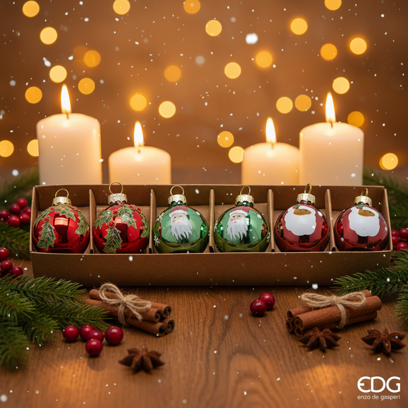 EDG Enzo De Gasperi | Set 6 pz palle Babbo Natale in vetro Natale 2025