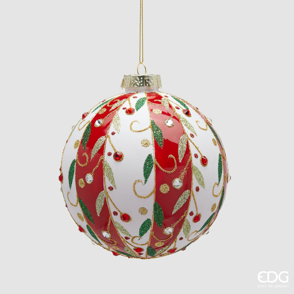 EDG Enzo De Gasperi | Palla decorativa in vetro con motivo di fasce e vischio Natale 2025