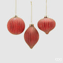 EDG Enzo De Gasperi | Decorazione Natalizia in Vetro Rosso con Righe Oro – 3 Forme
