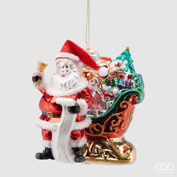 Enzo De Gasperi Decoro Babbo Natale con Slitta in Vetro Natale 2024