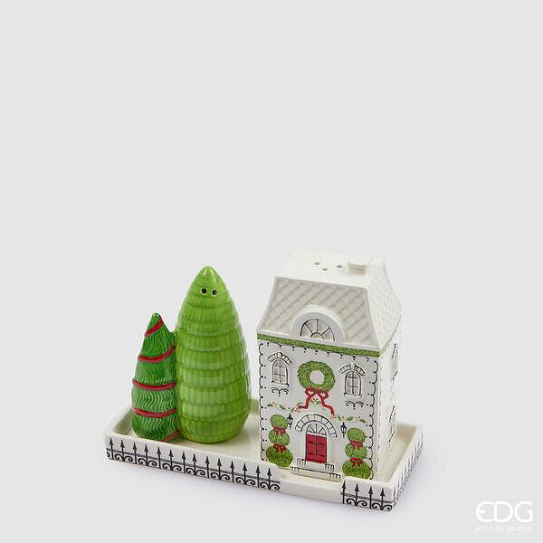Enzo De Gasperi Set 3 Pezzi Sale&Pepe Casetta in Ceramica Natale 2024