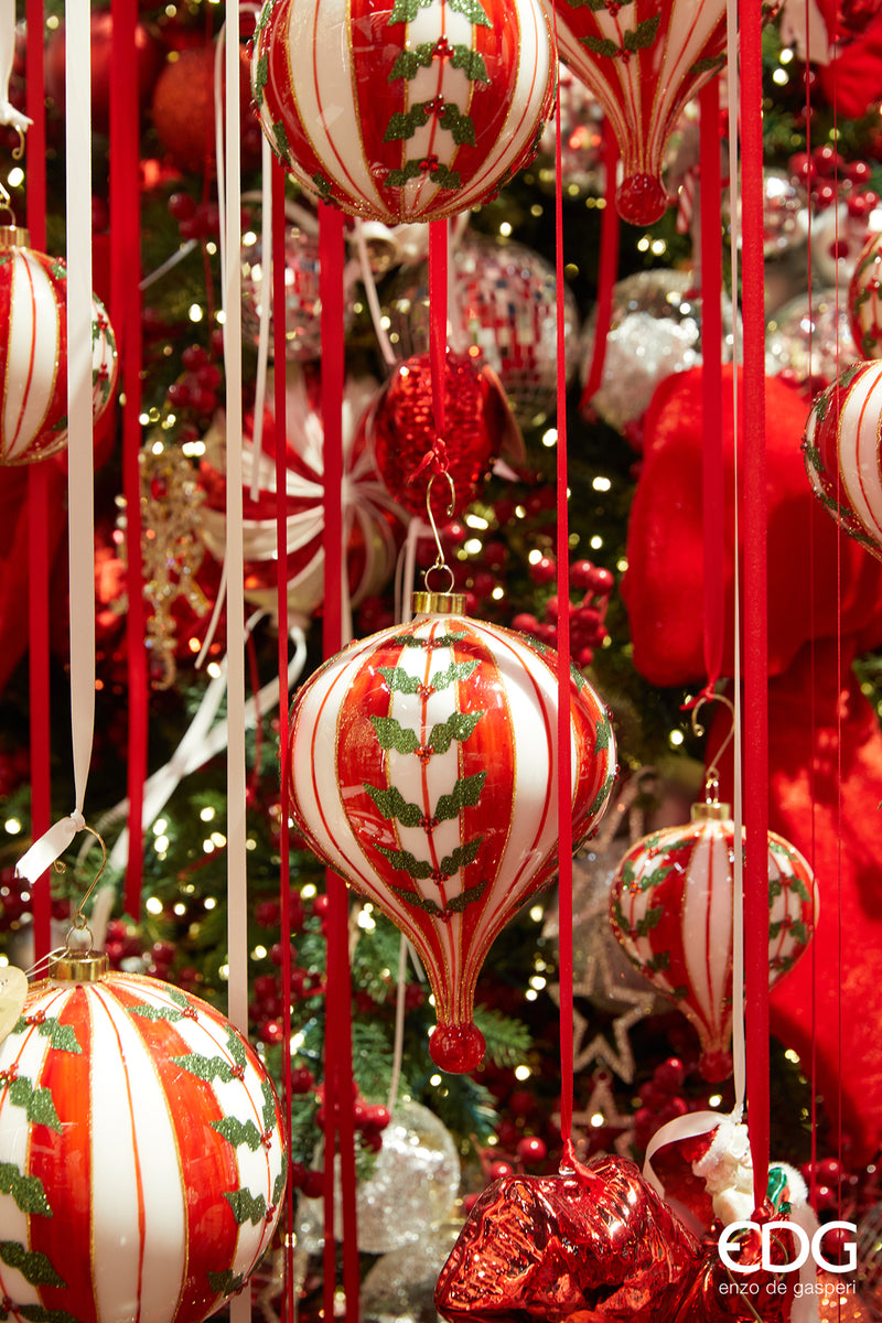 EDG Enzo De Gasperi | Palla decorativa in vetro con motivo di fasce e vischio Natale 2025