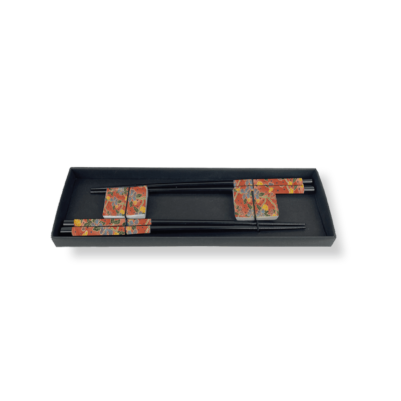Set 2 bacchette Sushi  in legno con decoro e 2 poggia bacchette WD Lifestyle
