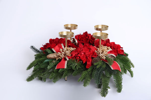 Fiori di Lena | Candeliere tondo 4 fiamme con decorazione Natale 2025