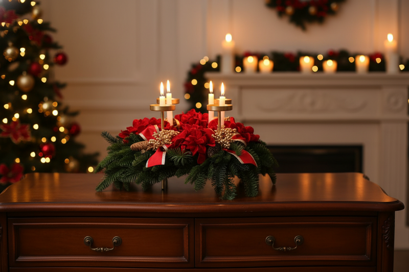 Fiori di Lena | Candeliere tondo 4 fiamme con decorazione Natale 2025