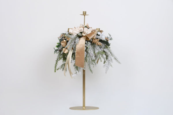 Fiori di Lena | Candeliere 3 fiamme alto con decoro Natale 2025