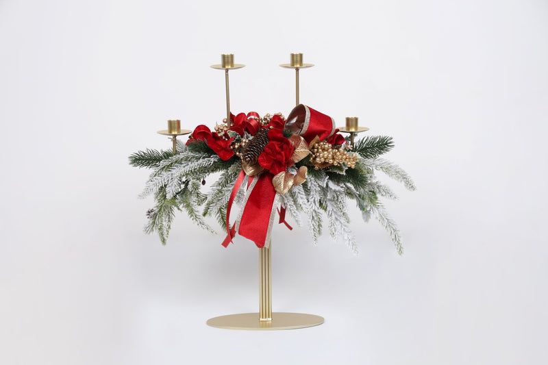 Fiori di Lena | Candeliere 3 fiamme alto con decoro Natale 2025