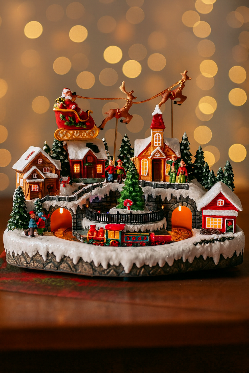 Timstor | Villaggio Natalizio animato con slitta di Babbo Natale - Natale 2025