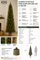 EDG Enzo De Gasperi | Albero di Natale Pino Slim con 360 Led H 180 cm