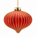 EDG Enzo De Gasperi | Decorazione Natalizia in Vetro Rosso con Righe Oro – 3 Forme