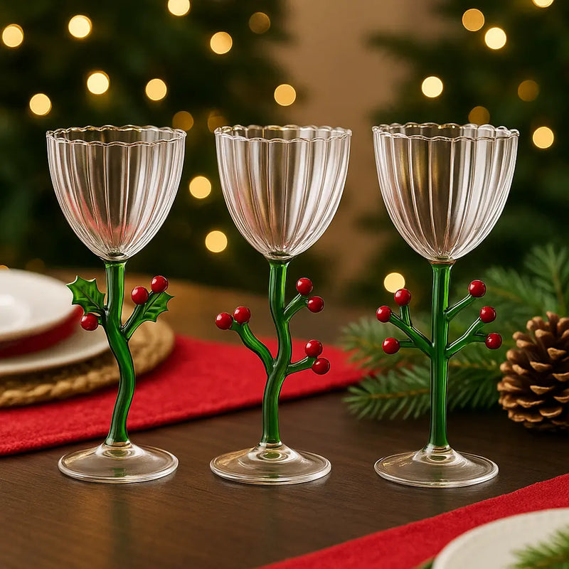 Ichendorf Milano| Calice decorato in vetro borosilicato Natale 2025 "Botanica"