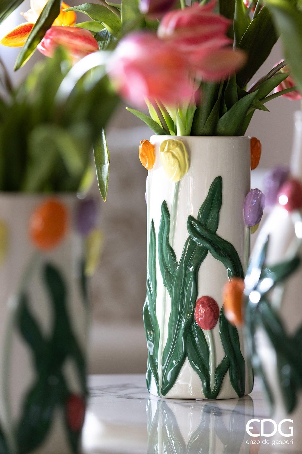 Vaso In Vetro Con Motivo Tulipani – Altezza 25,4 Cm, Larghezza 12,7 Cm, Trasparente, Per Decorazione Casa O Regalo Di Nozze - 3