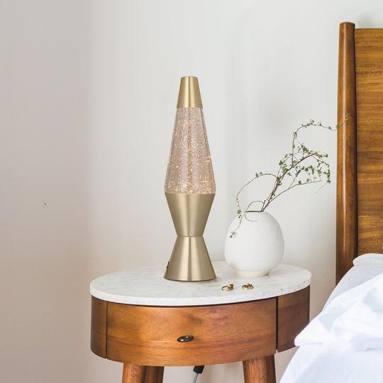 Lampada da Tavolo Lava Lamp Base Oro e Liquido Glitter Oro Fisura
