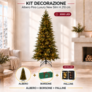 Kit Decorazione Natale | Albero Pino Luxury New Slim H 210 cm con 3000 LED, Borsone e 48 Palline