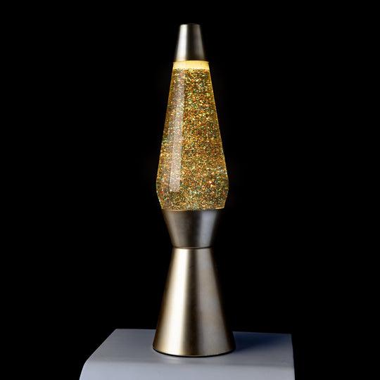 Lampada da Tavolo Lava Lamp Base Oro e Liquido Glitter Oro Fisura