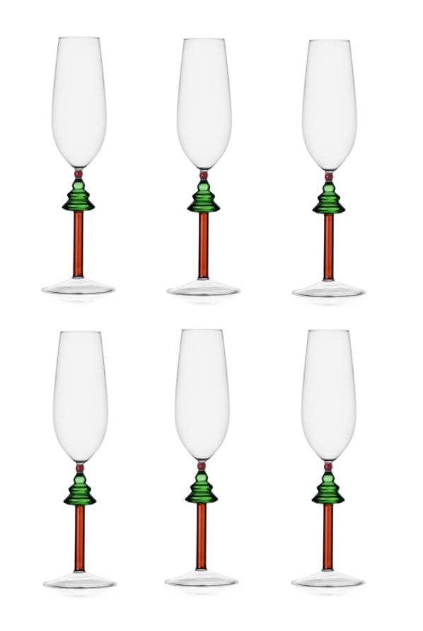 Ichendorf Set 6 pz. Bicchiere Flute in vetro Albero dei Desideri 🎅🎄Natale 2024 Wooland Tales Fatto a mano