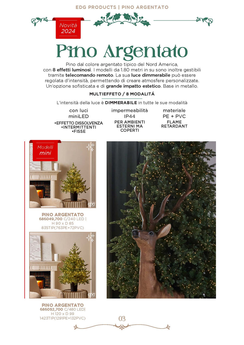 EDG Enzo De Gasperi Albero di Natale Pino Argentato H 180 cm con Luci 3000 MiniLED con telecomando
