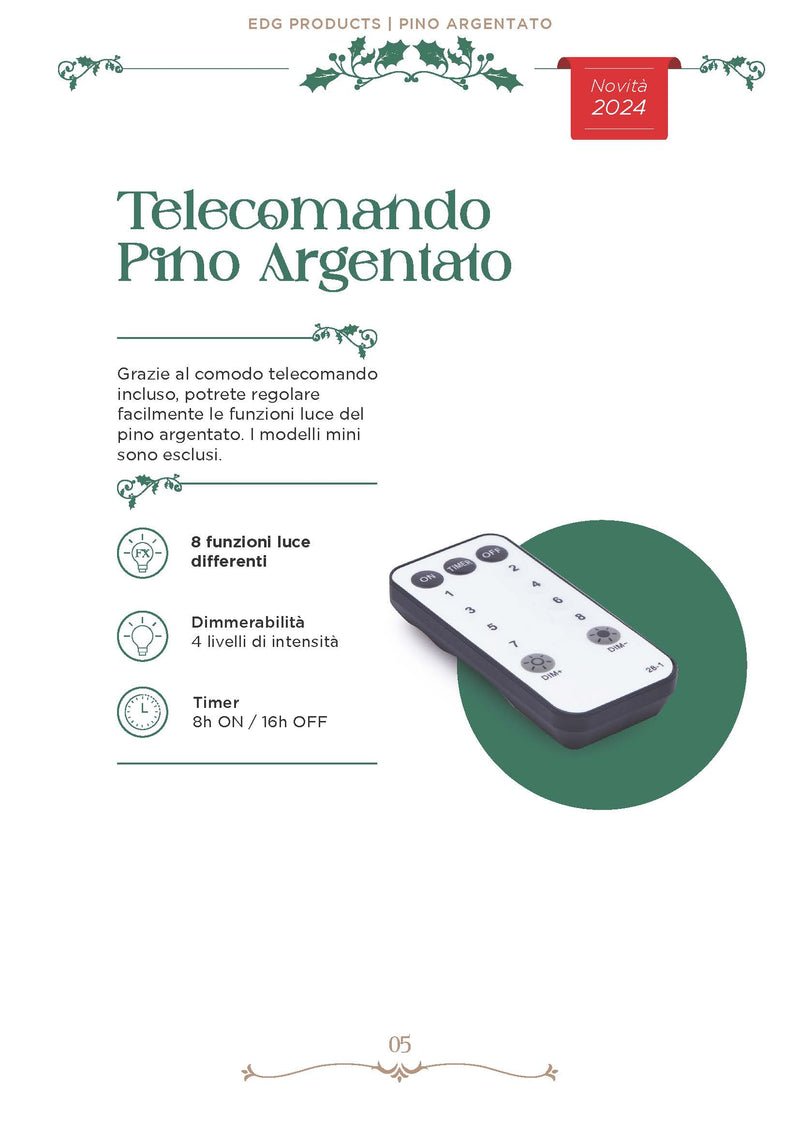EDG Enzo De Gasperi Albero di Natale Pino Argentato H 180 cm con Luci 3000 MiniLED con telecomando