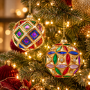 Enzo De Gasperi Palla Rombi in Vetro Natale - 2 Decori