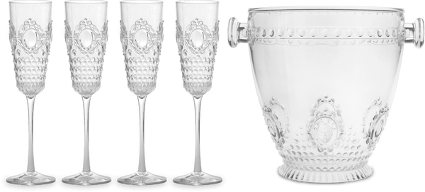 Set 4 Flute + Secchiello Champagne trasparente Baroque&Rock Baci Milano