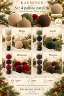 Kaemingk | Set 4 Palline Natalizie - Finitura Floccata effetto velluto - 4 Colori assortite
