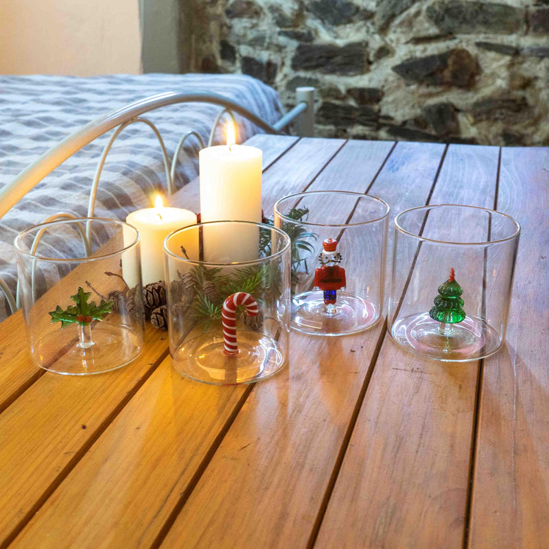 WD Lifestyle Bicchiere in vetro borosilicato capacità 250 ml. decoro NATALE 2024
