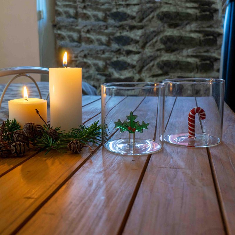 WD Lifestyle Bicchiere in vetro borosilicato capacità 250 ml. decoro NATALE 2024